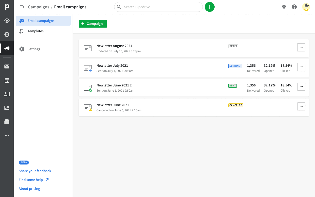 Email campaign list view